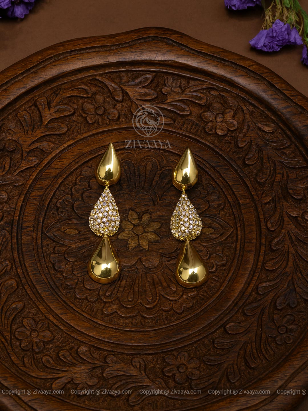 Elegant Triple Drop Gold Earrings – Zivaaya