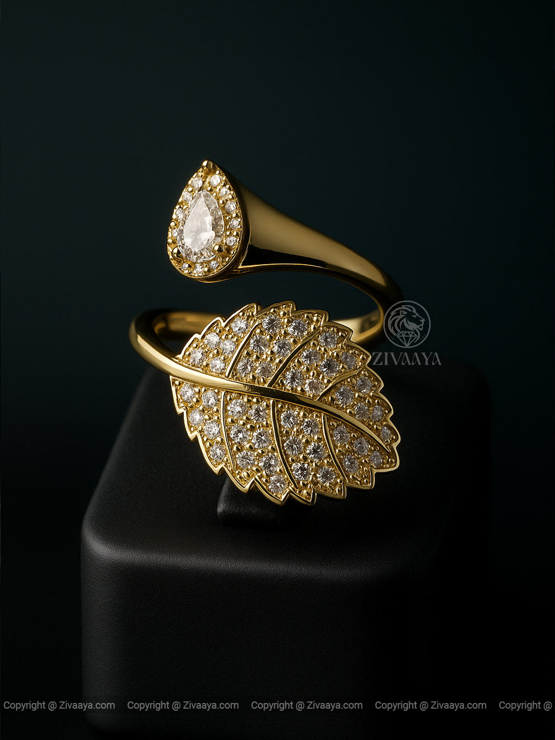 Leaf Luxe CZ Gold Finish Ring – Zivaaya