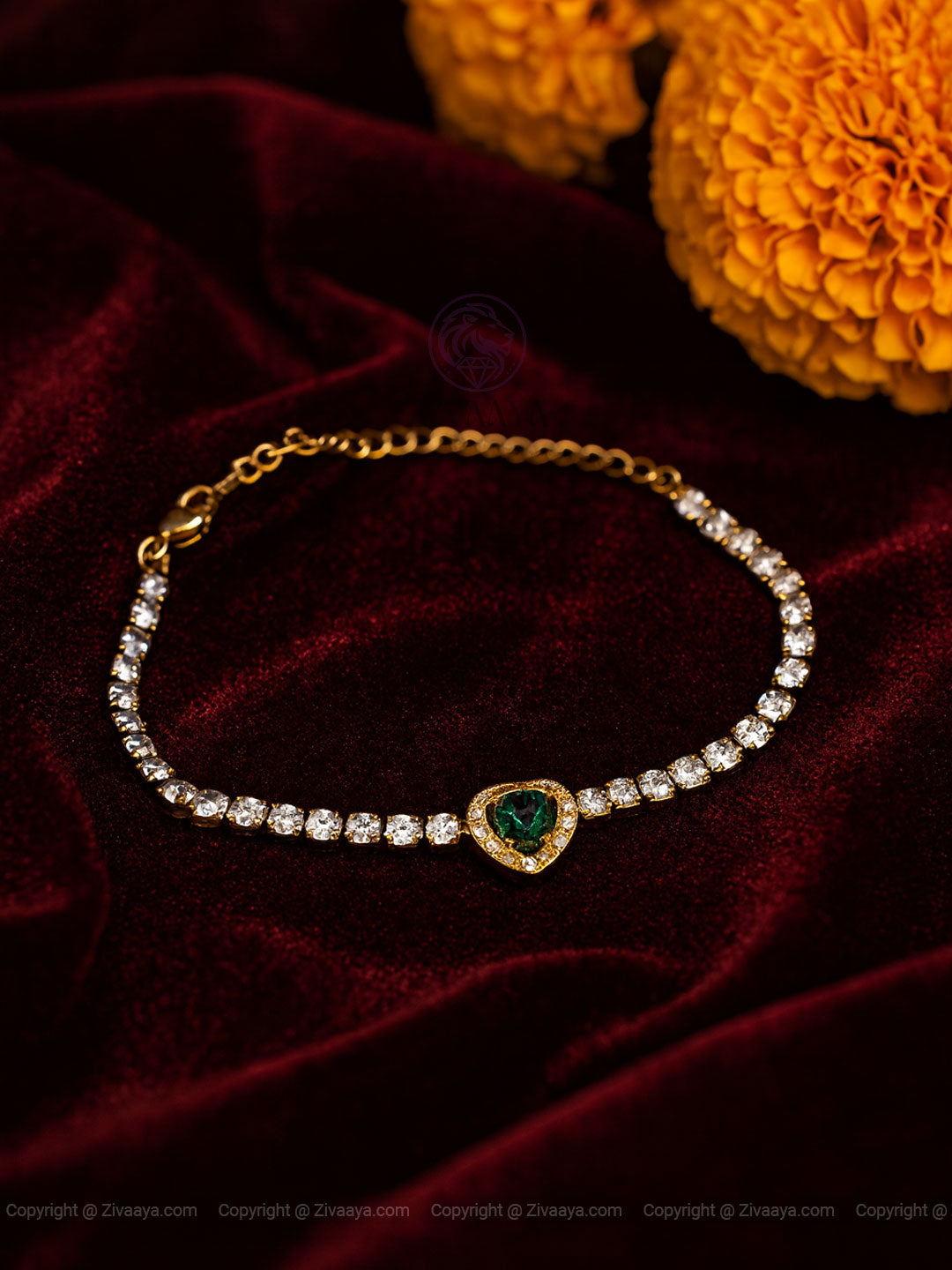 Zivaaya bracelet with green stone & crystals"