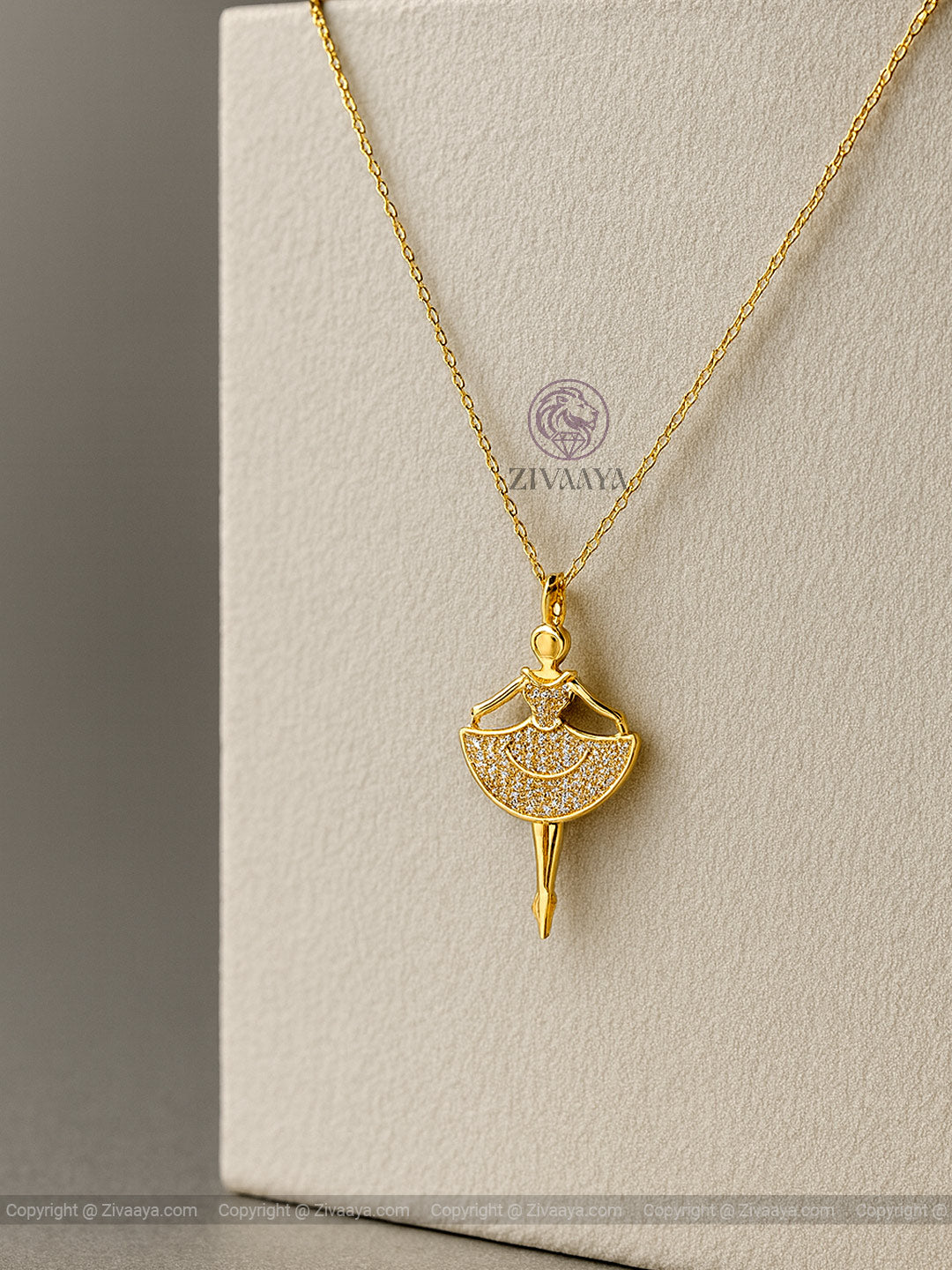 Dancing Cinderella Gold Pendant - Zivaaya