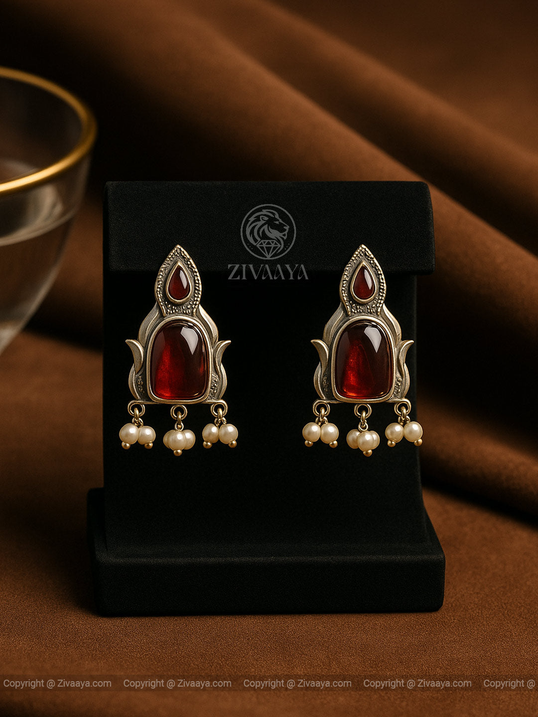 Pearl Kissed Ruby Silver Earrings – Zivaaya