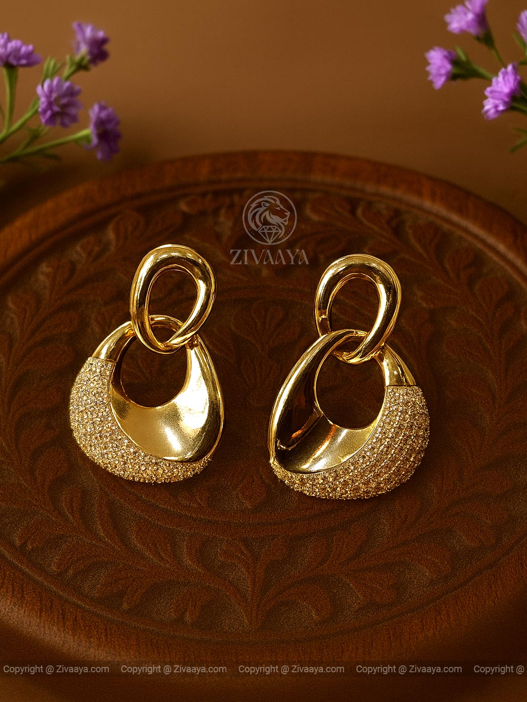Golden Hoop Elegance American Diamond Earrings – Zivaaya