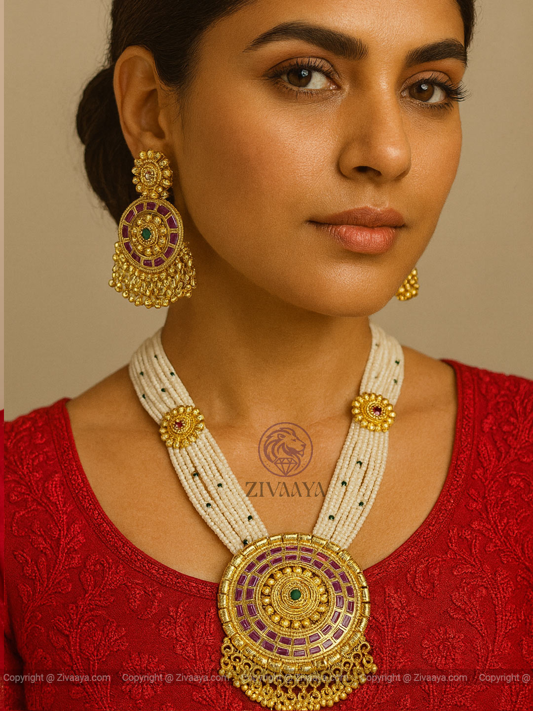 White Regal Pearl Kundan Necklace Set – Zivaaya