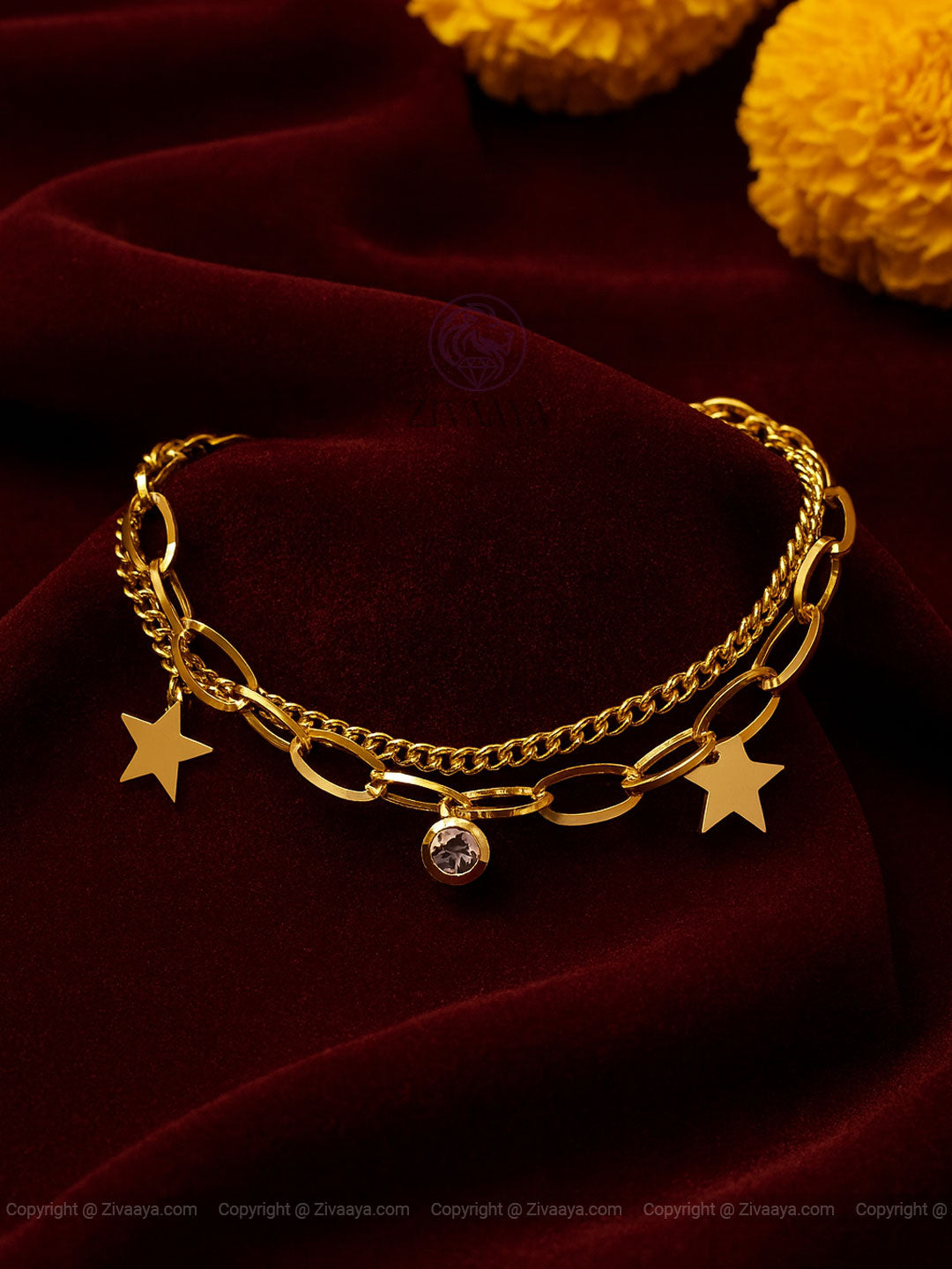 Golden Star Charm Double Chain Bracelet for Women | Zivaaya