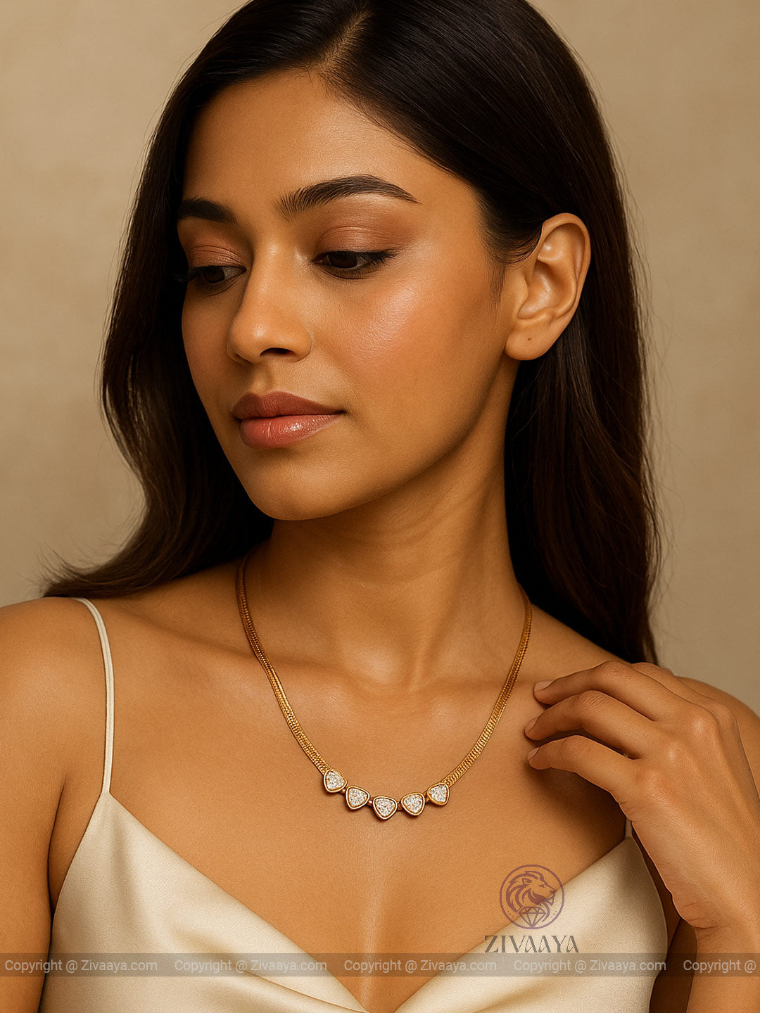 Sparkling Heart Charm Gold Pendant Necklace - Zivaaya