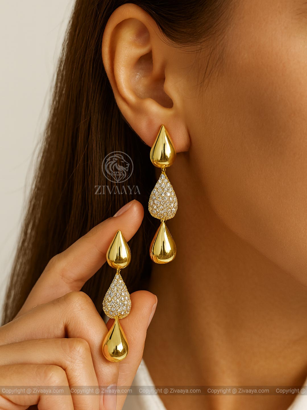 Elegant Triple Drop Gold Earrings – Zivaaya