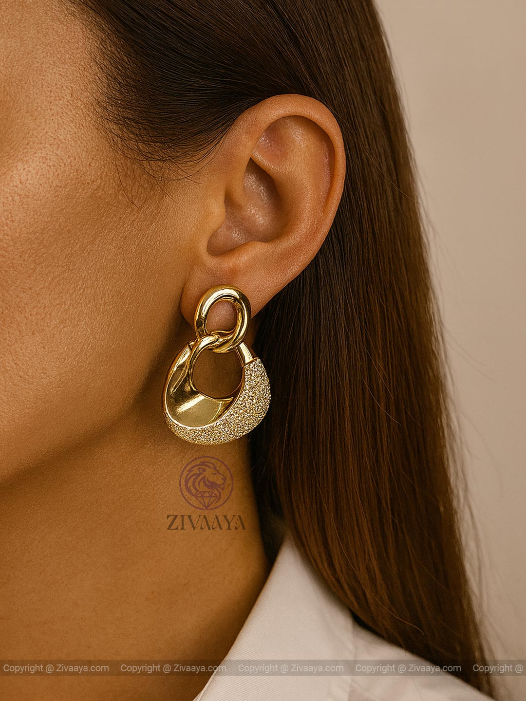 Golden Hoop Elegance American Diamond Earrings – Zivaaya
