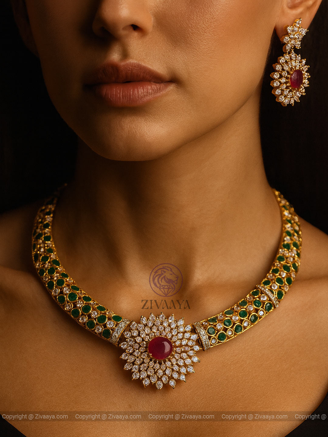 Regal Radiance Ruby Hasli Necklace Set - Zivaaay