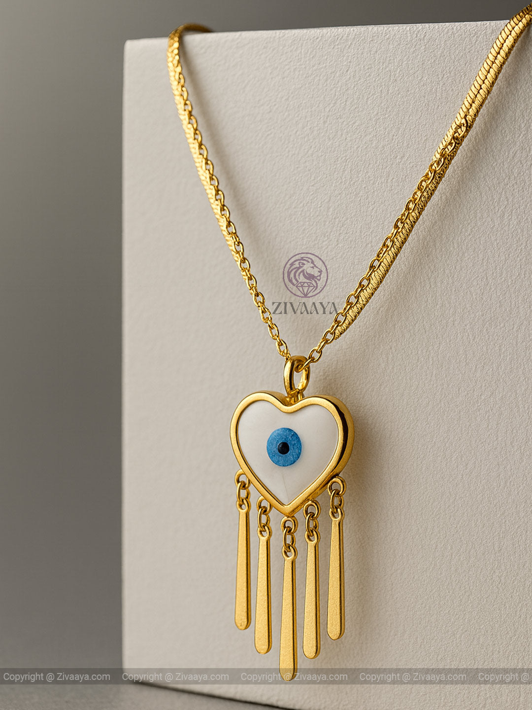 Layered gold chain Evil Eye and heart - Zivaaya