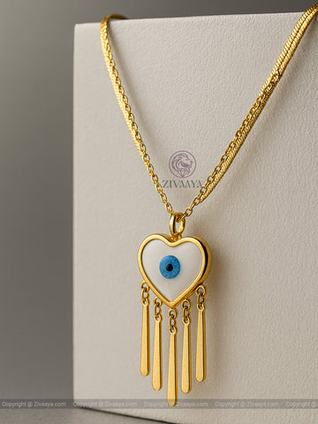 Layered gold chain Evil Eye and heart - Zivaaya