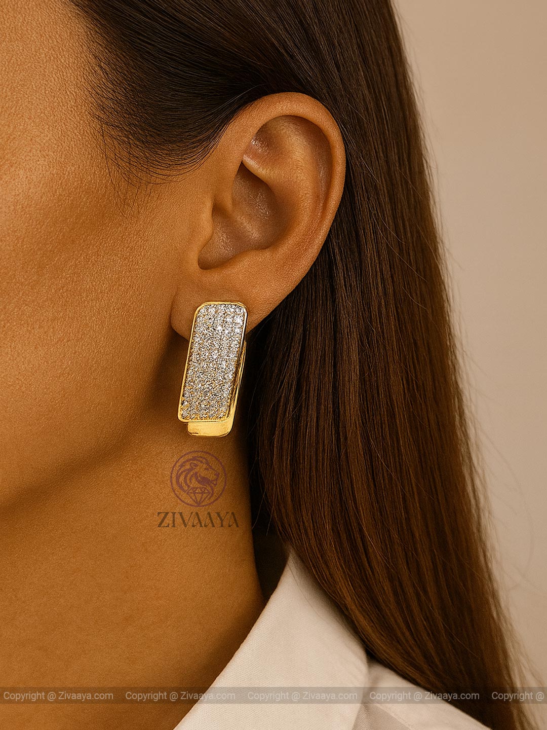 Golden Rectangle Sparkle Earrings - Zivaaya