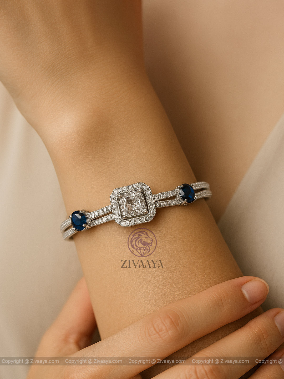 Sapphire Halo Square AD Bracelet – Modern Royal Elegance