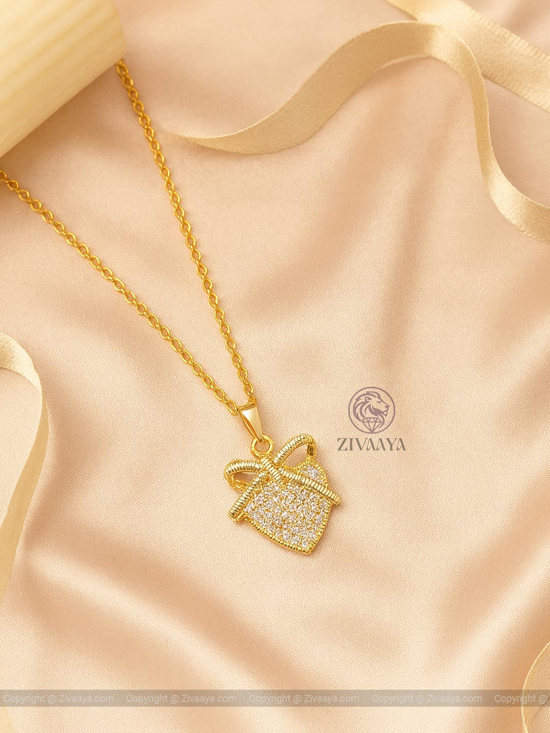 Golden Heart Bow Pendant Necklace - Zivaaya