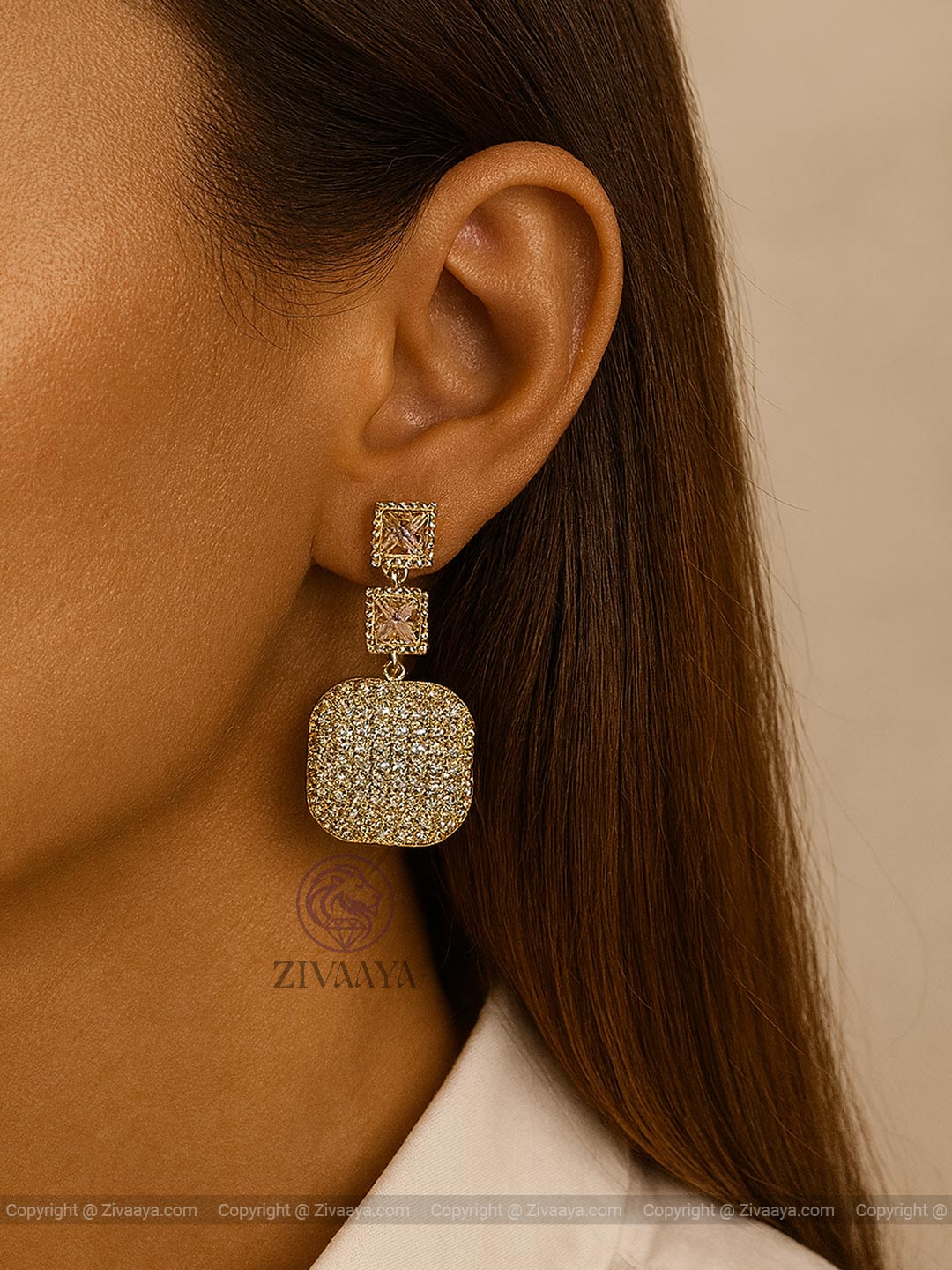 Gold Finish Square American Diamond Earrings – Zivaaya