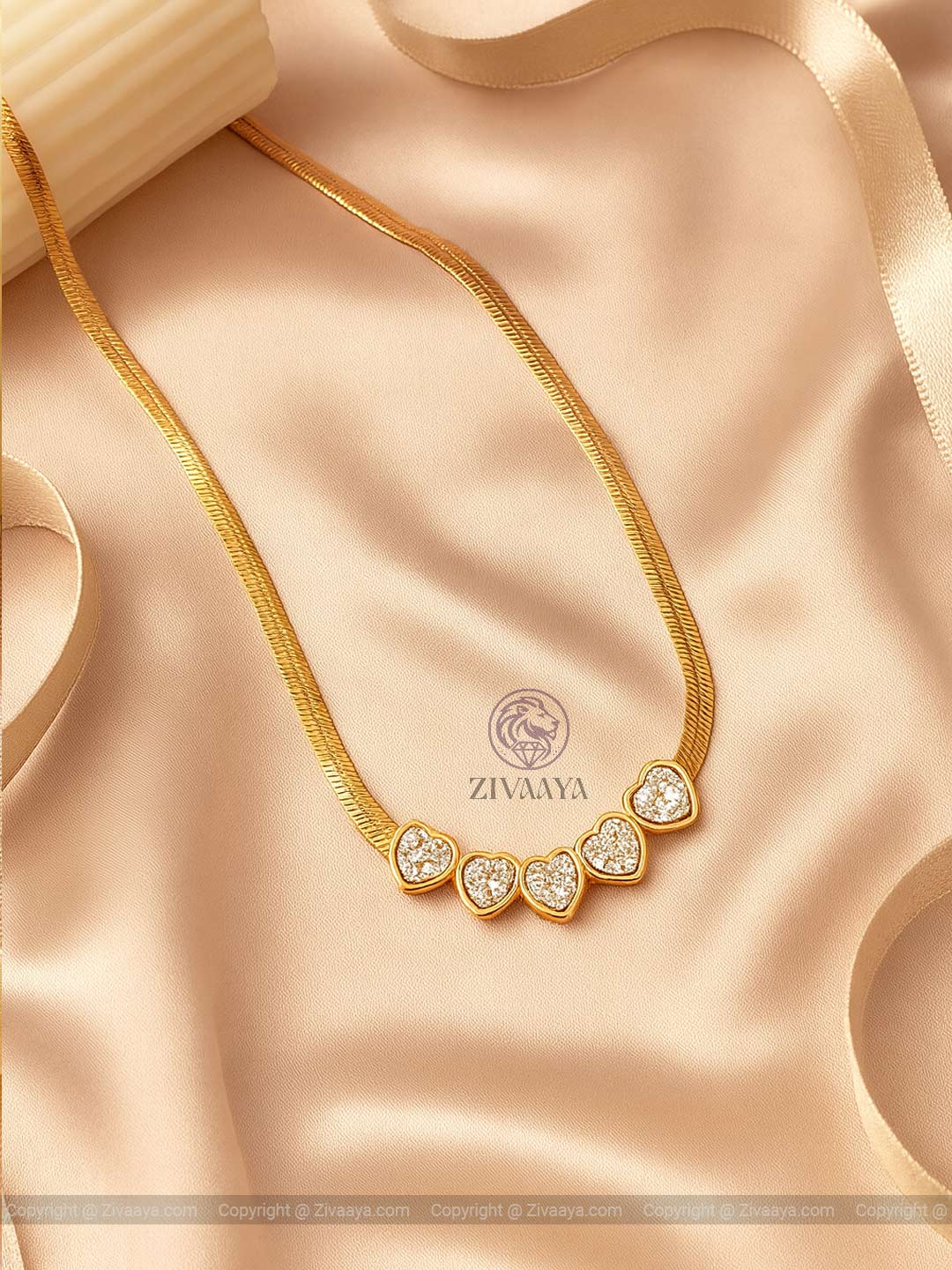 Sparkling Heart Charm Gold Pendant Necklace - Zivaaya