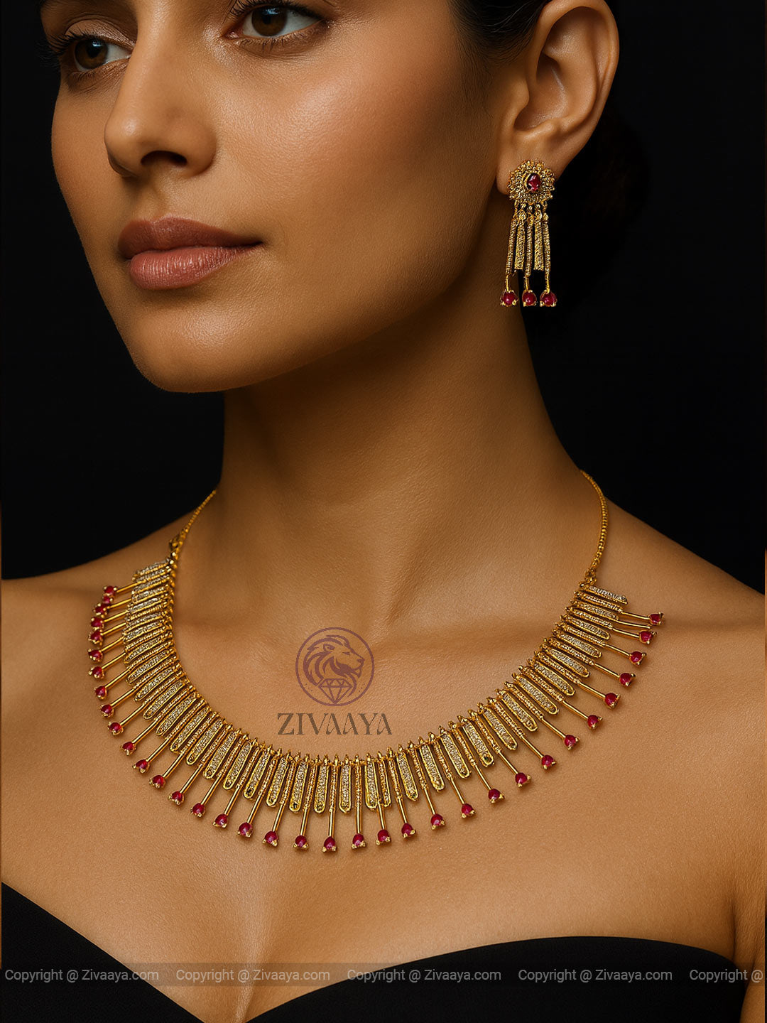 Ruby gold elegance necklace set - Zivaaya