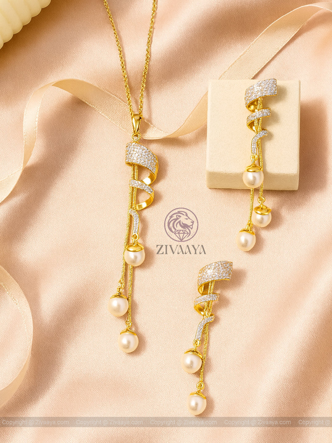 Aurora Strings Pendant Set – Pearl & Diamond Sparkle