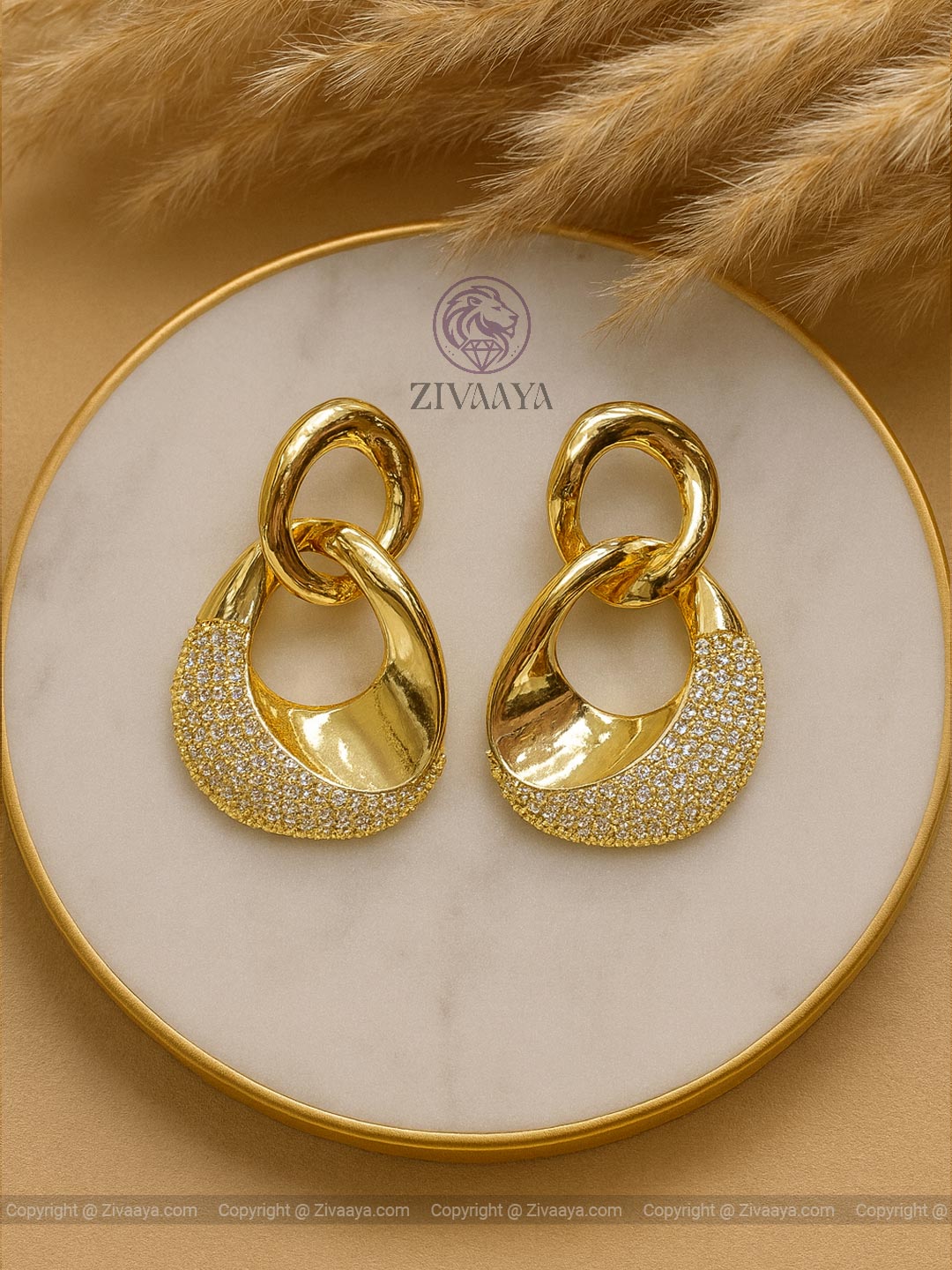 Golden Hoop Elegance American Diamond Earrings – Zivaaya