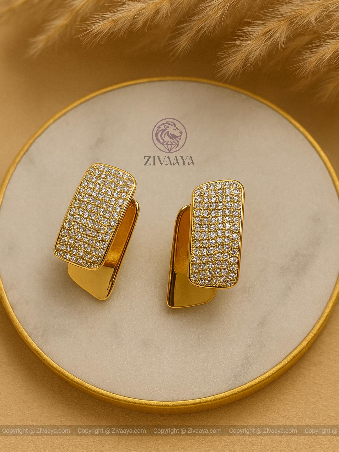 Golden Rectangle Sparkle Earrings - Zivaaya
