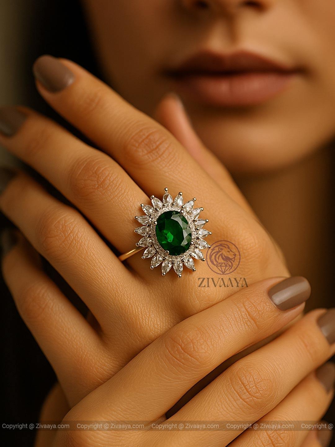 Emerald Radiance Floral Ring