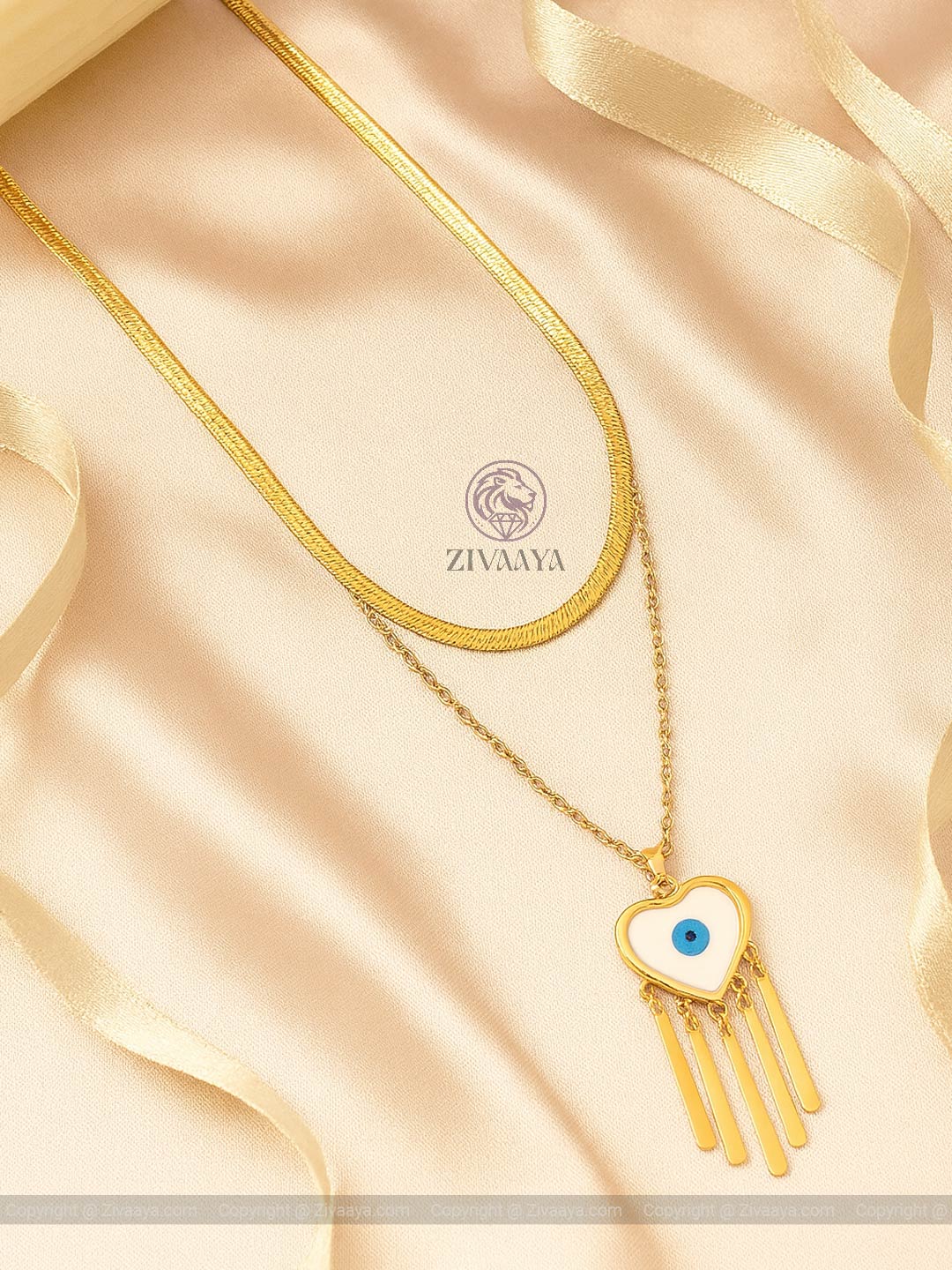 Layered gold chain Evil Eye and heart - Zivaaya