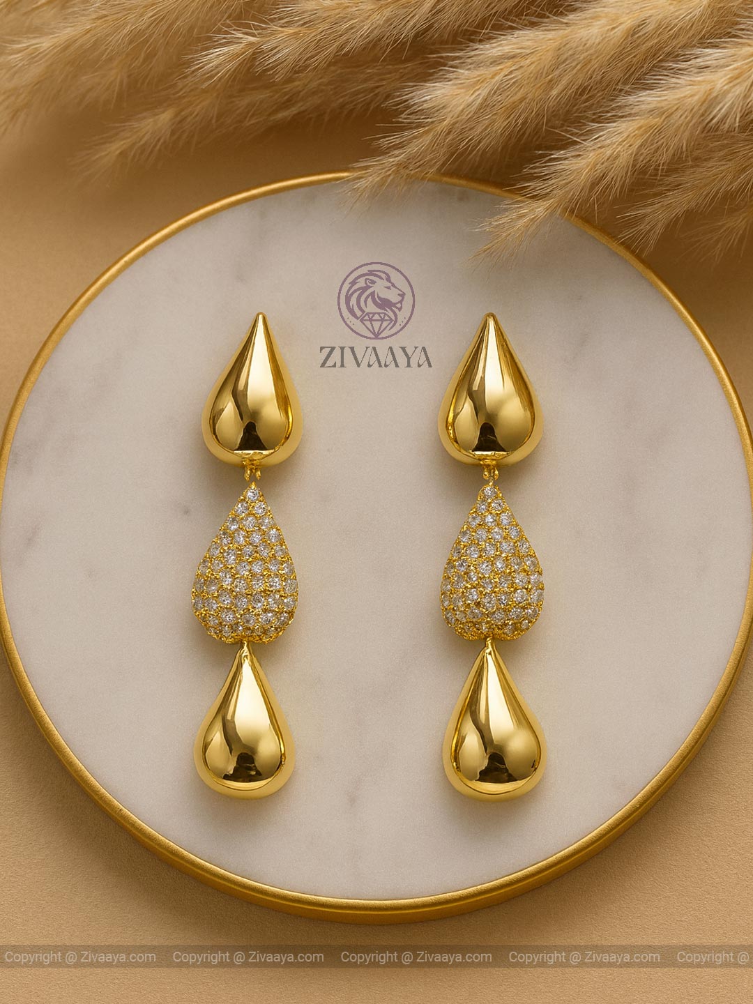 Elegant Triple Drop Gold Earrings – Zivaaya