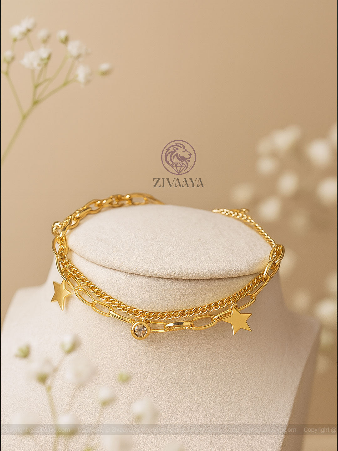 Golden Star Charm Double Chain Bracelet for Women | Zivaaya