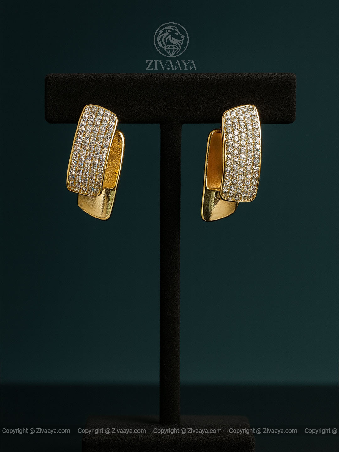 Golden Rectangle Sparkle Earrings - Zivaaya