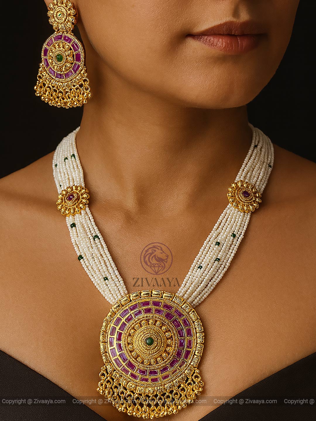 White Regal Pearl Kundan Necklace Set – Zivaaya
