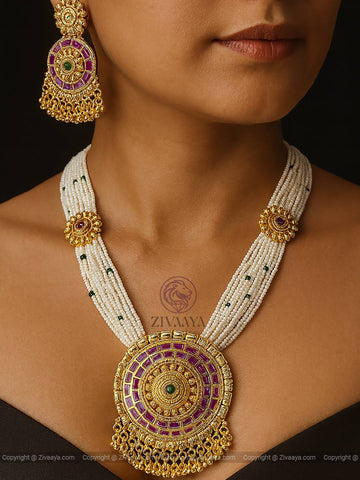 White Regal Pearl Kundan Necklace Set – Zivaaya