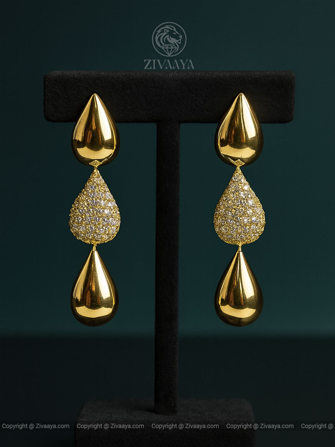 Elegant Triple Drop Gold Earrings – Zivaaya