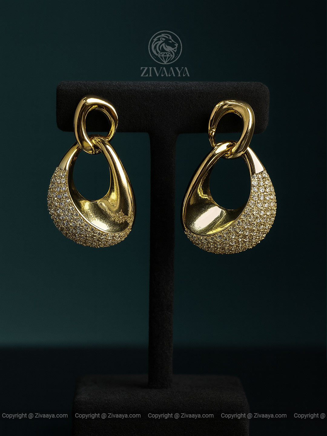 Golden Hoop Elegance American Diamond Earrings – Zivaaya