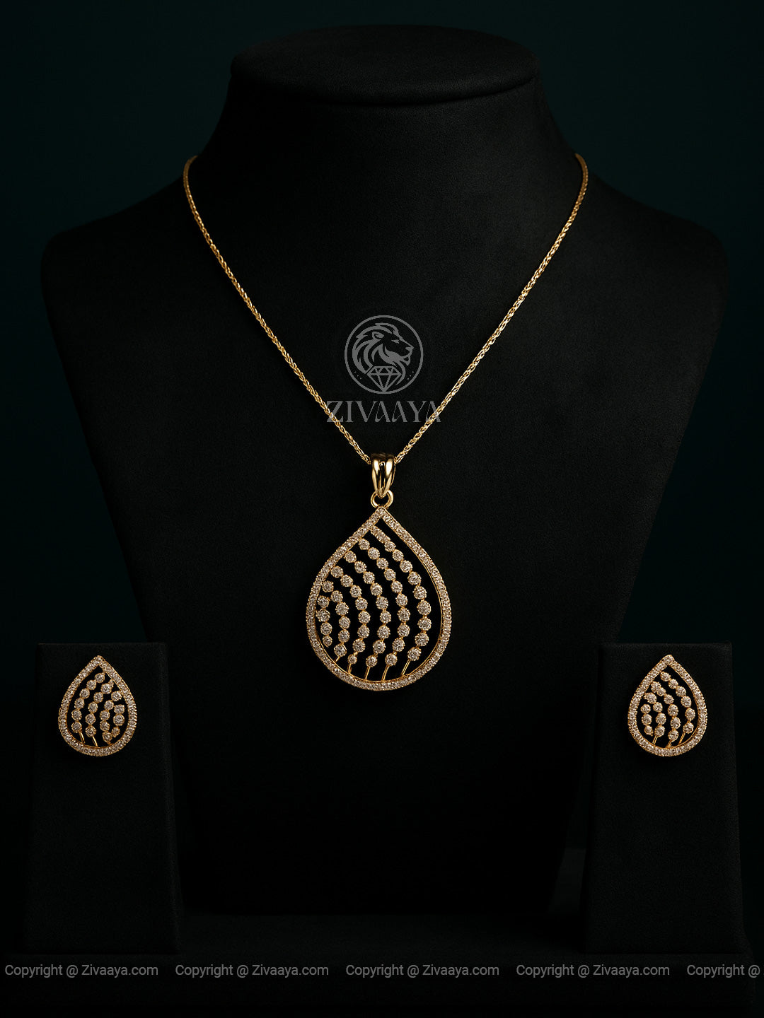 Golden Teardrop Pendant & Earrings – Zivaaya