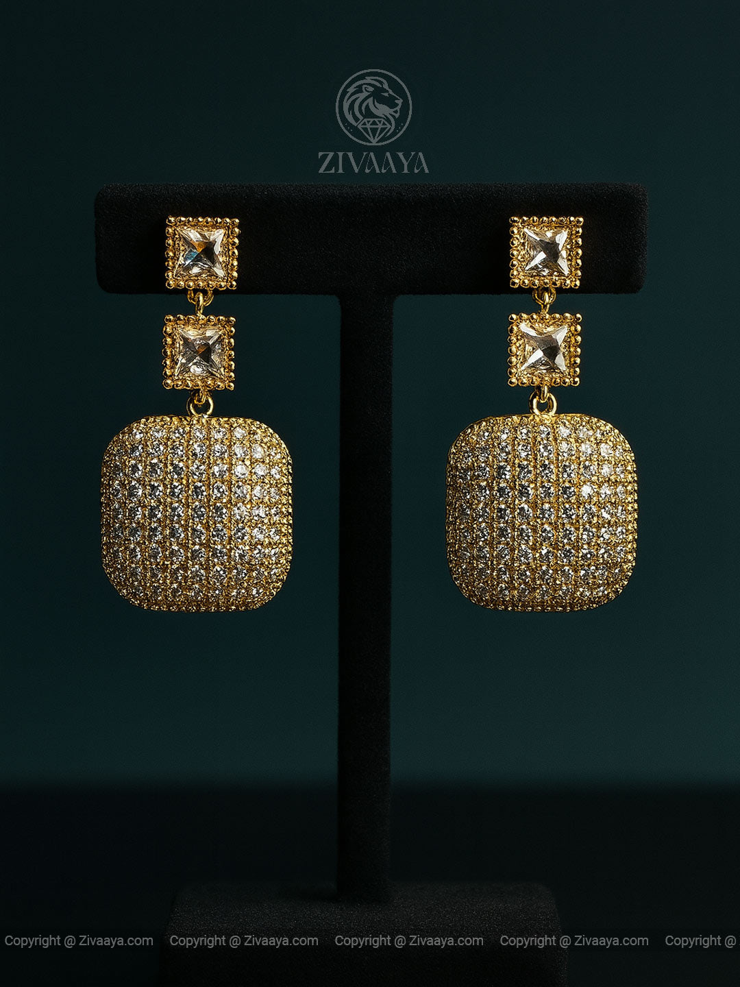 Gold Finish Square American Diamond Earrings – Zivaaya