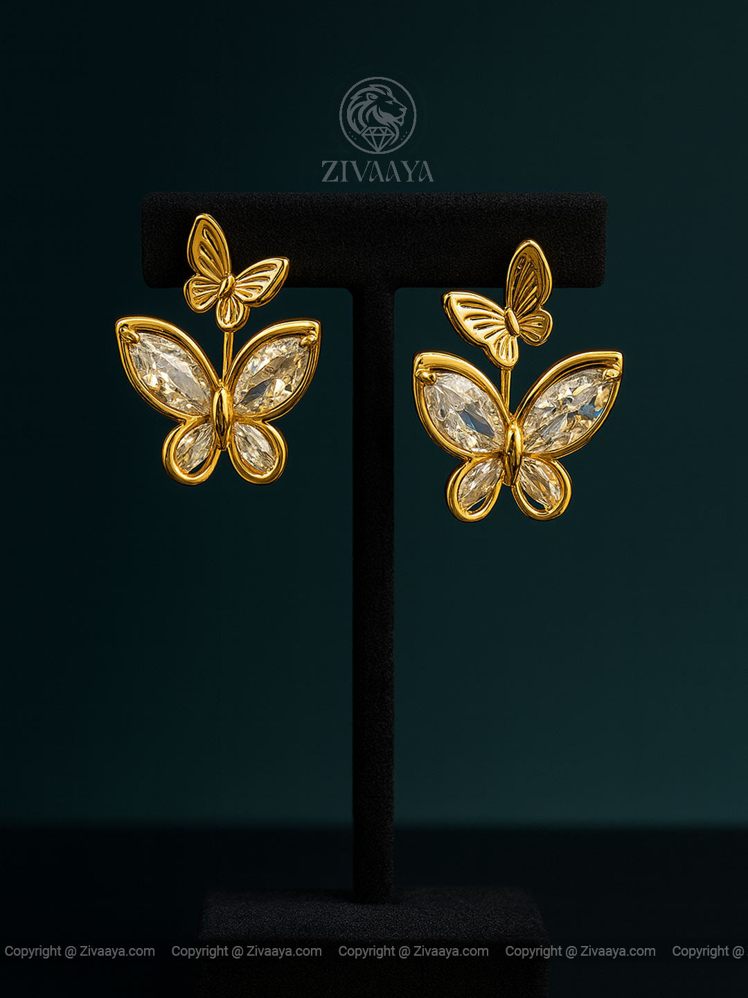 Butterfly Blossom American Diamond – Gold Finish Earrings - Zivaaya