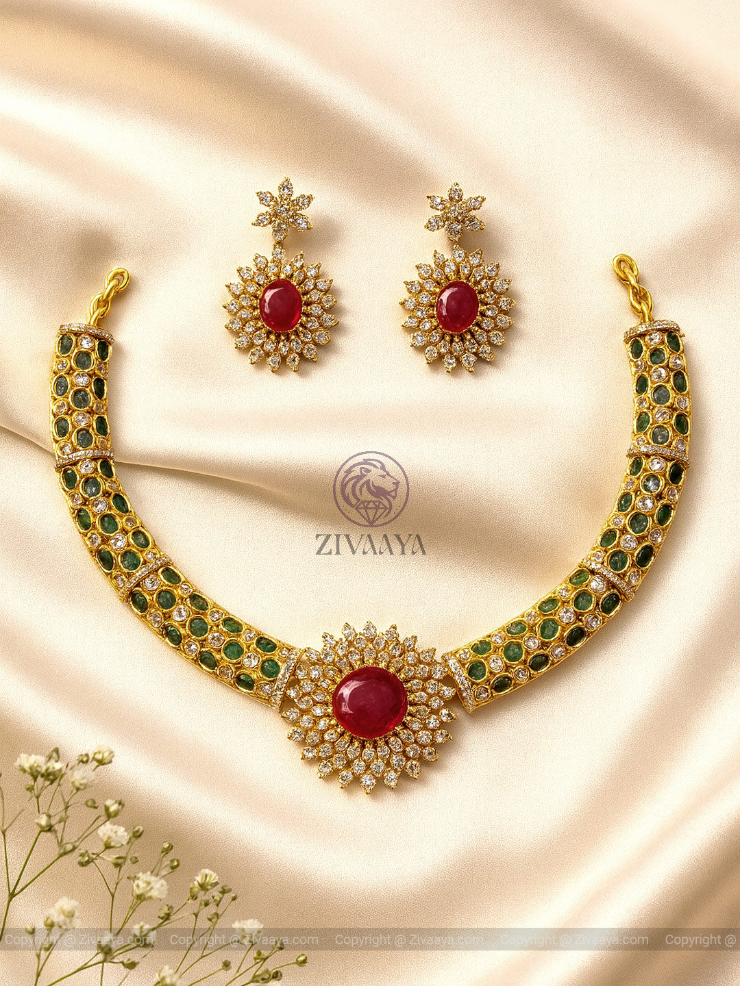 Regal Radiance Ruby Hasli Necklace Set - Zivaaay