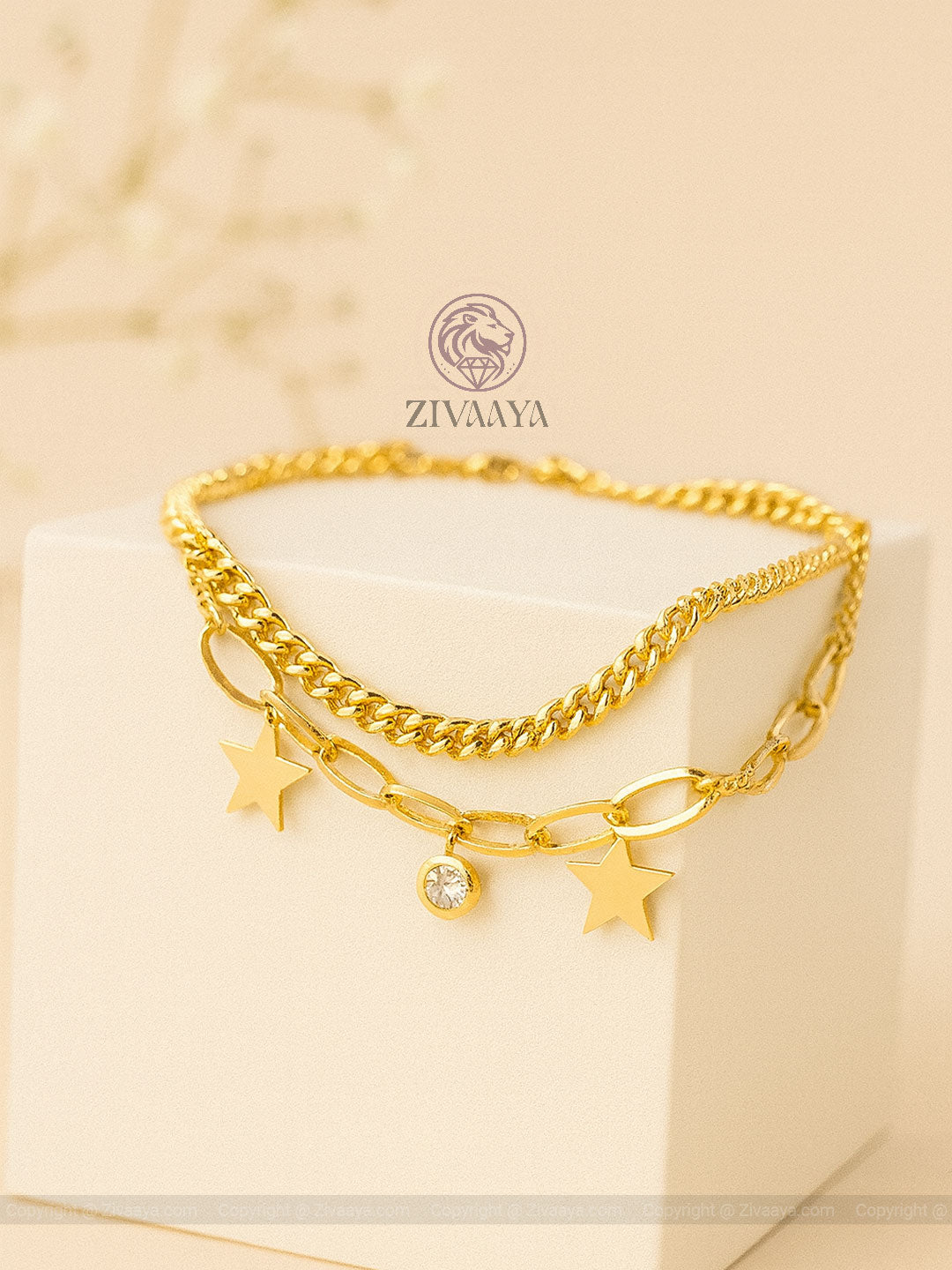 Golden Star Charm Double Chain Bracelet for Women | Zivaaya