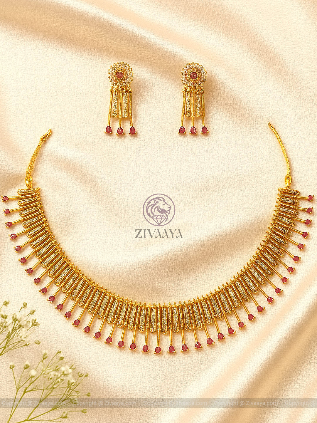 Ruby gold elegance necklace set - Zivaaya