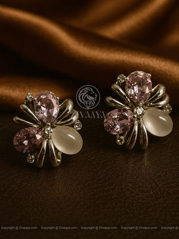 Shimmering Petal Blossom Earrings – Silver Plated – Zivaaya